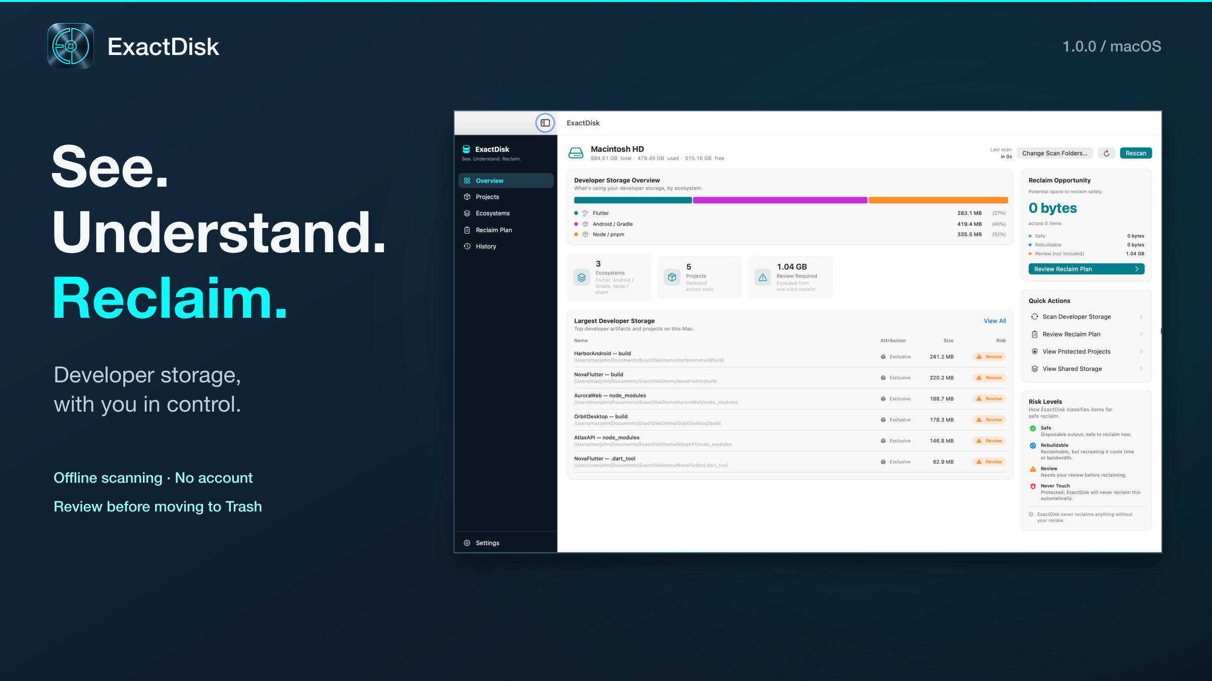 I built ExactDisk, a Mac app that shows which project ate your disk (node_modules, Gradle, Flutter, 